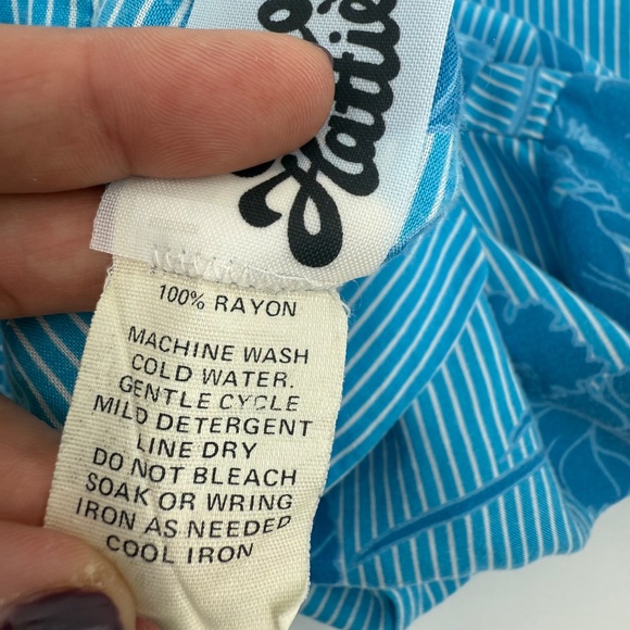 Hilo Hattie Hawaiian Shirt Men Medium Vintage Blue Short Sleeve Button Up Rayon - Picture 7 of 10